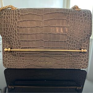 Strathberry Croc-Embossed Grey Shoulder Bag